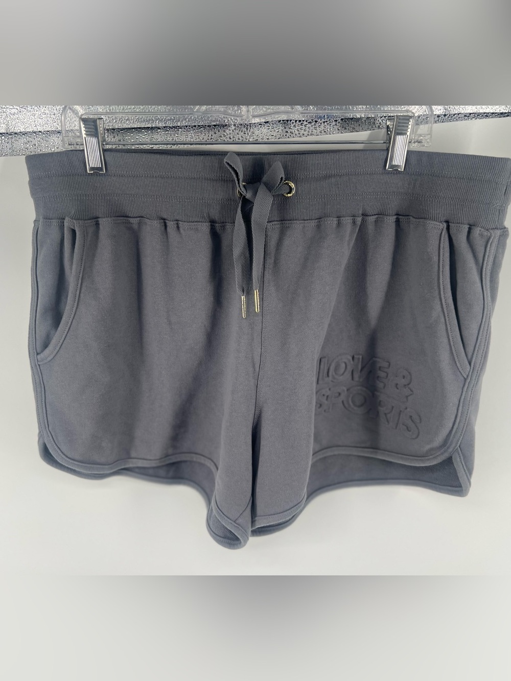 Love & Sports Women's Grey Drawstring Embossed High Perf Shorts, XL (16-18)